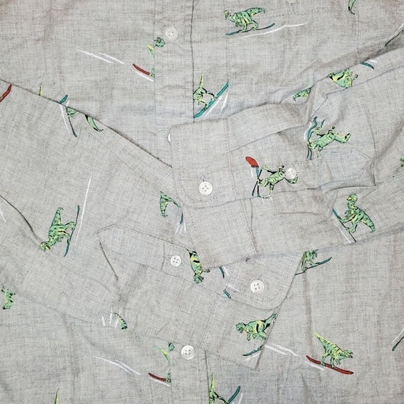 Cat & Jack™ Boys' Shirt Dino Long Sleeve Button-Down Gray XLH(16) - Picture 7 of 9
